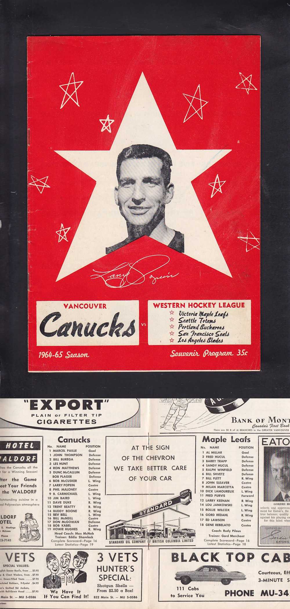 1964-65 VANCOUVER CANUCK VS VICTORIA MAPLE LEAFS PROGRAM photo 1964-65 VANCOUVER CANUCK VS VICTORIA MAPLE LEAFS PROGRAM photo