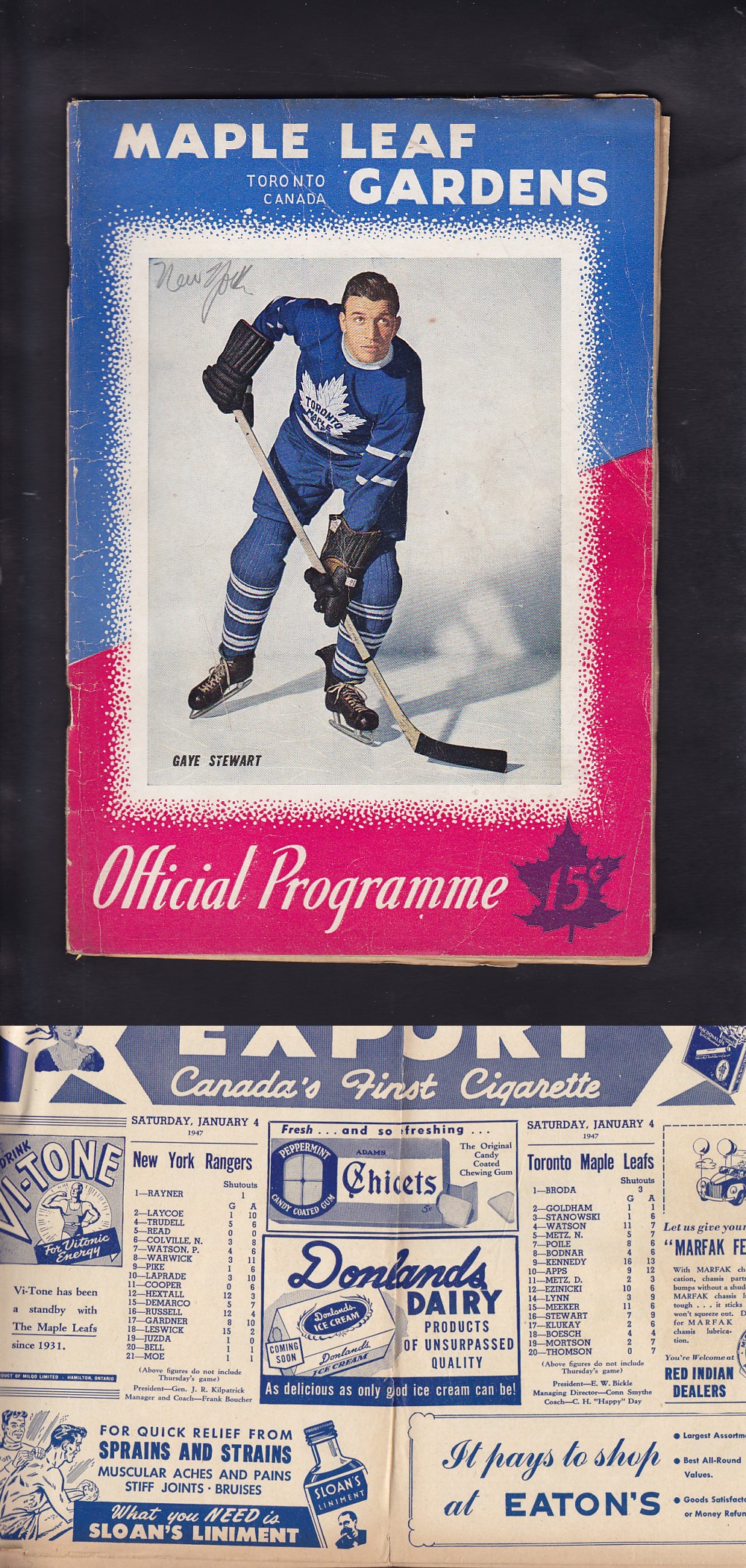1947 TORONTO MAPLE LEAFS VS NY RANGERS PROGRAM photo 1947 TORONTO MAPLE LEAFS VS NY RANGERS PROGRAM photo