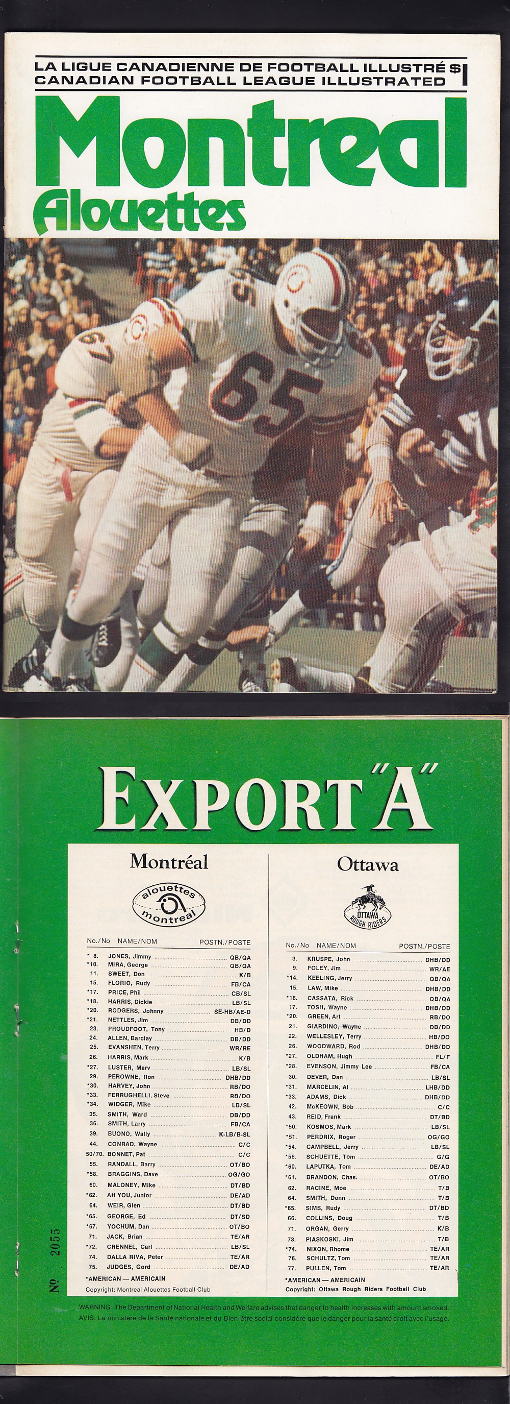1973 CFL MONTREAL ALOUETTES VS OTTAWA ROUGH RIDERS PROGRAM photo 1973 CFL MONTREAL ALOUETTES VS OTTAWA ROUGH RIDERS PROGRAM photo
