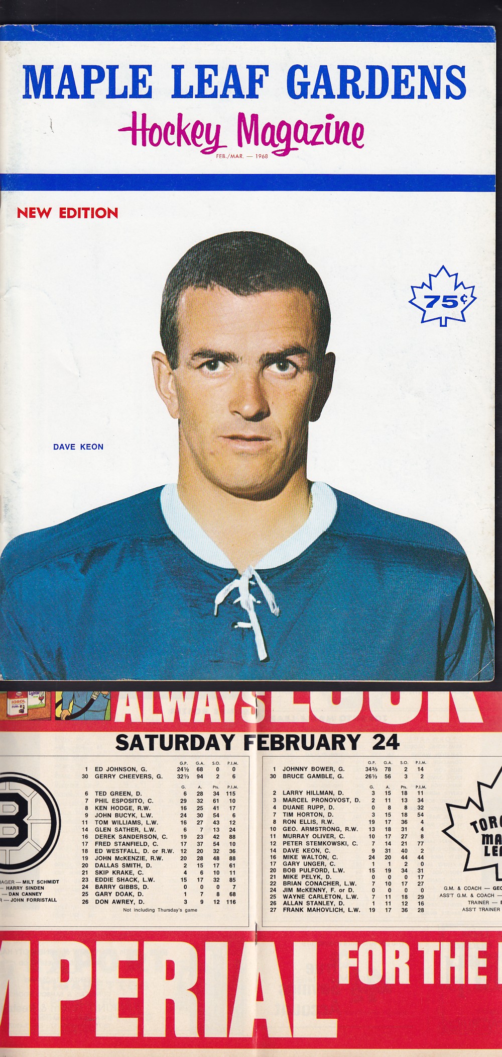 1968 TORONTO MAPLE LEAFS VS BOSTON BRUINS PROGRAM photo 1968 TORONTO MAPLE LEAFS VS BOSTON BRUINS PROGRAM photo
