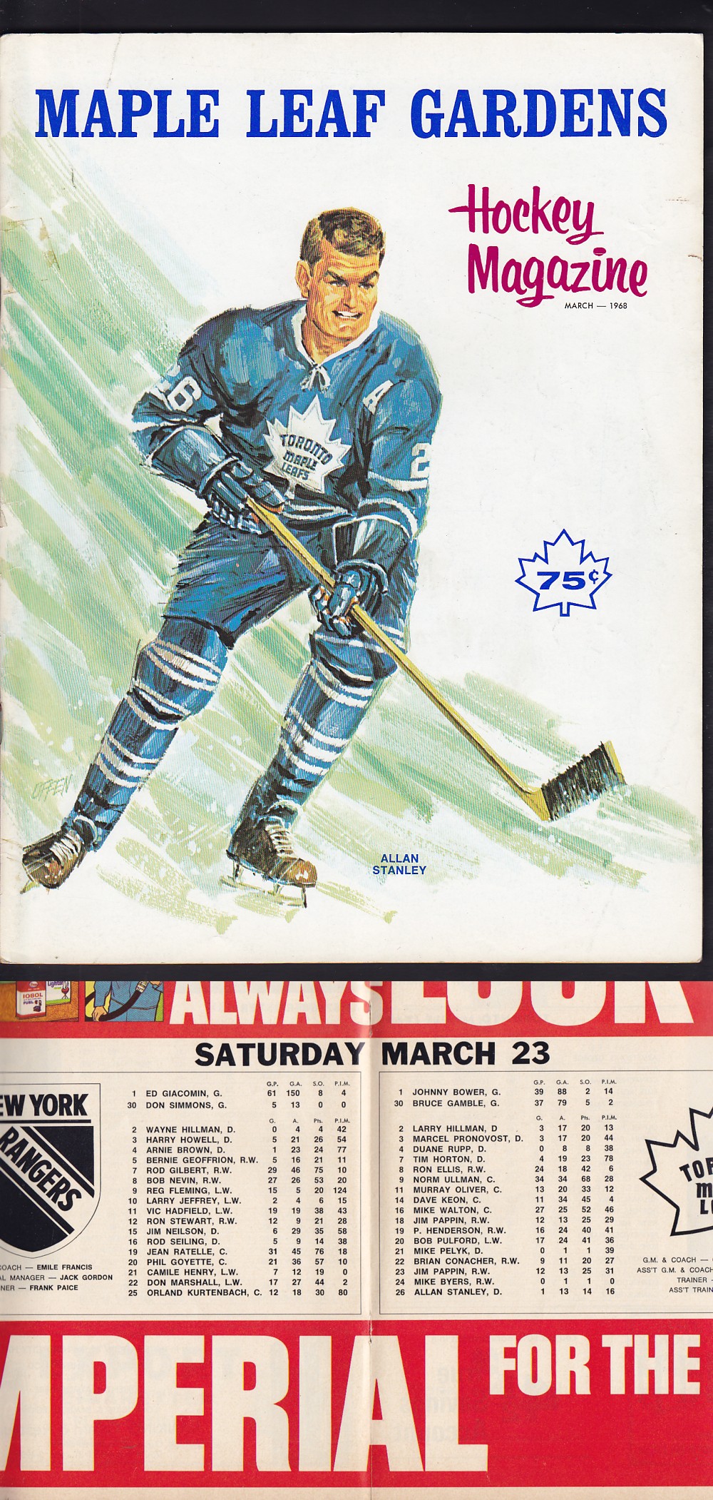 1967-68 TORONTO MAPLE LEAFS VS NY RANGERS PROGRAM photo 1967-68 TORONTO MAPLE LEAFS VS NY RANGERS PROGRAM photo