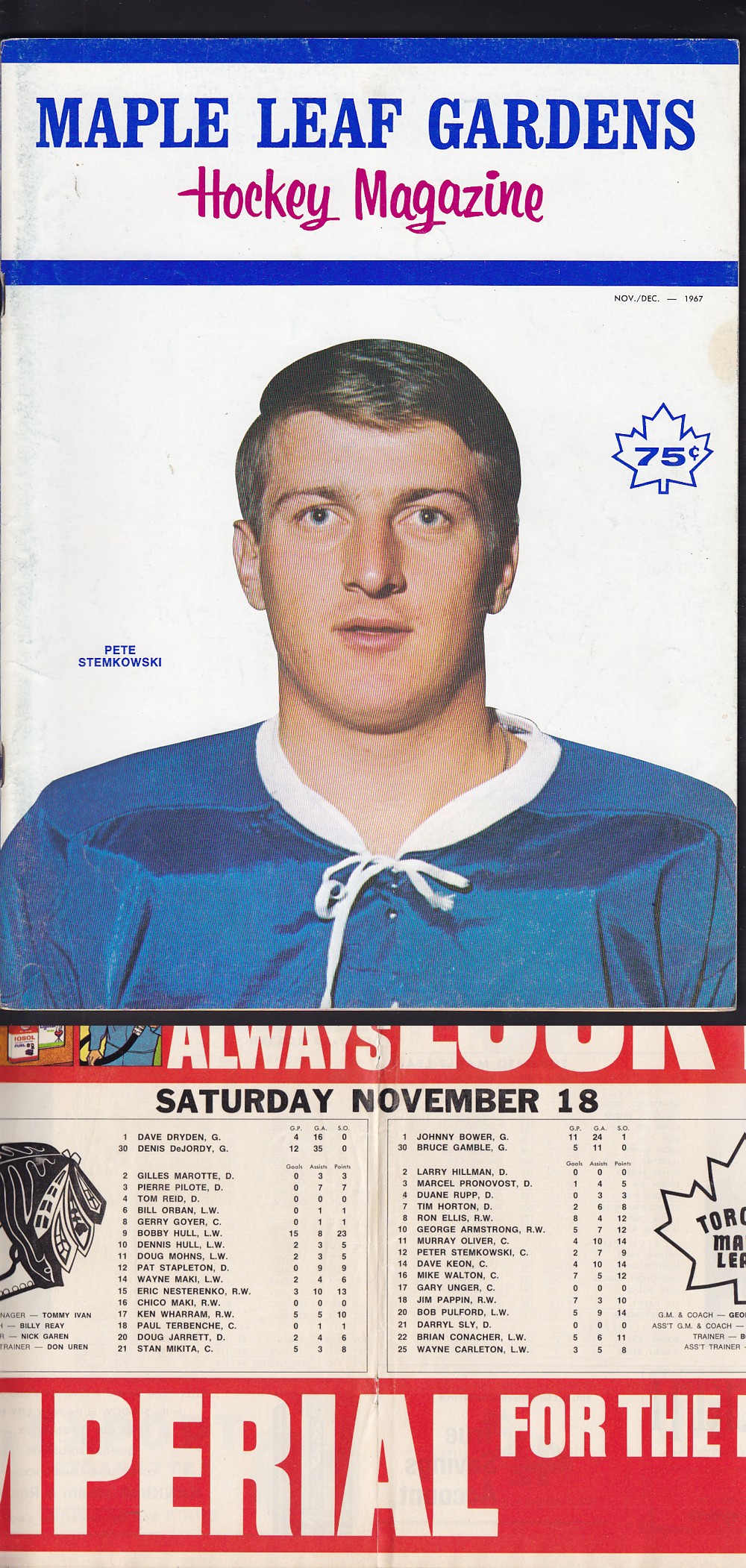1967-68 TORONTO MAPLE LEAFS VS CHICAGO BLACKHAWKS PROGRAM photo 1967-68 TORONTO MAPLE LEAFS VS CHICAGO BLACKHAWKS PROGRAM photo