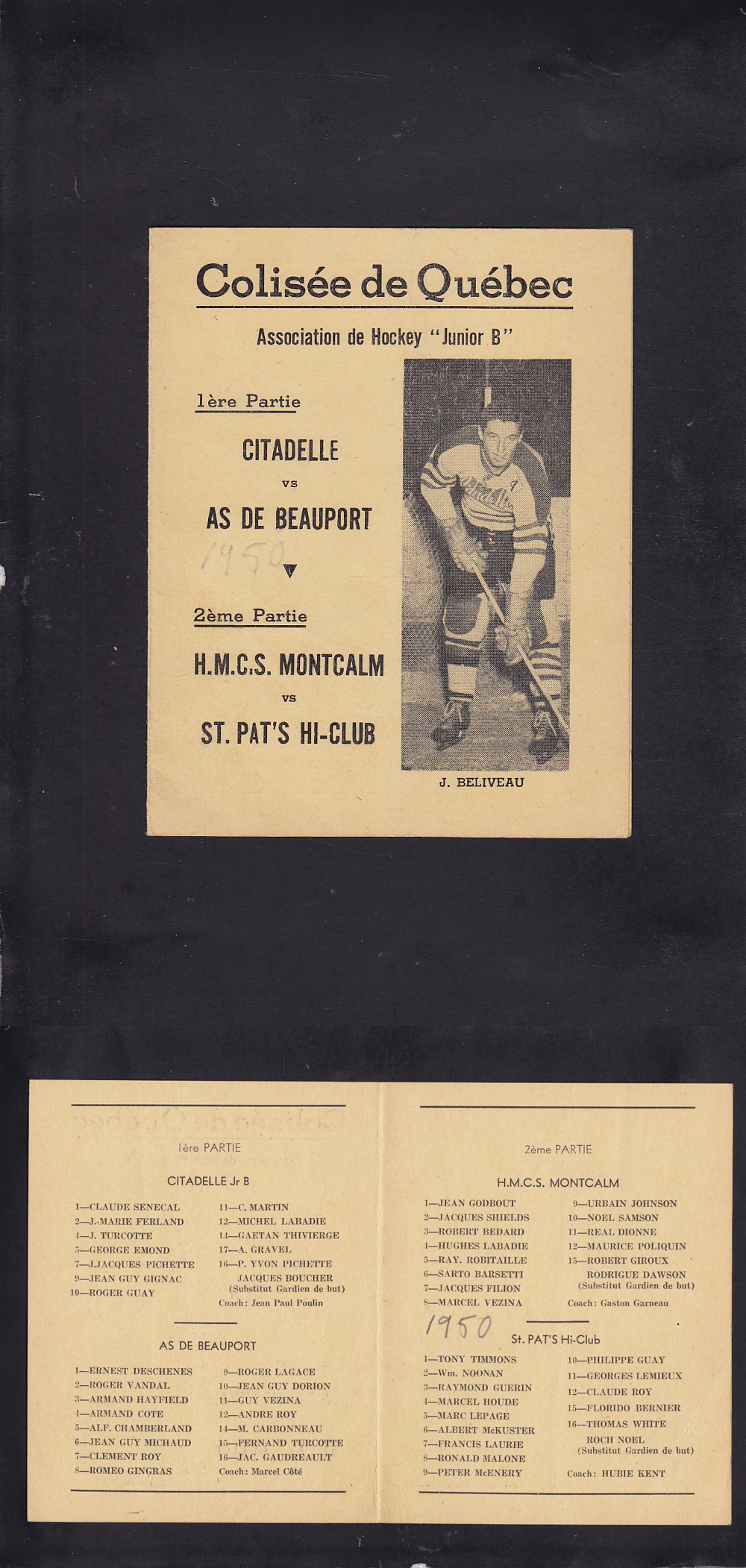 1950 QUEBEC COLISEE JR. PROGRAM photo 1950 QUEBEC COLISEE JR. PROGRAM photo