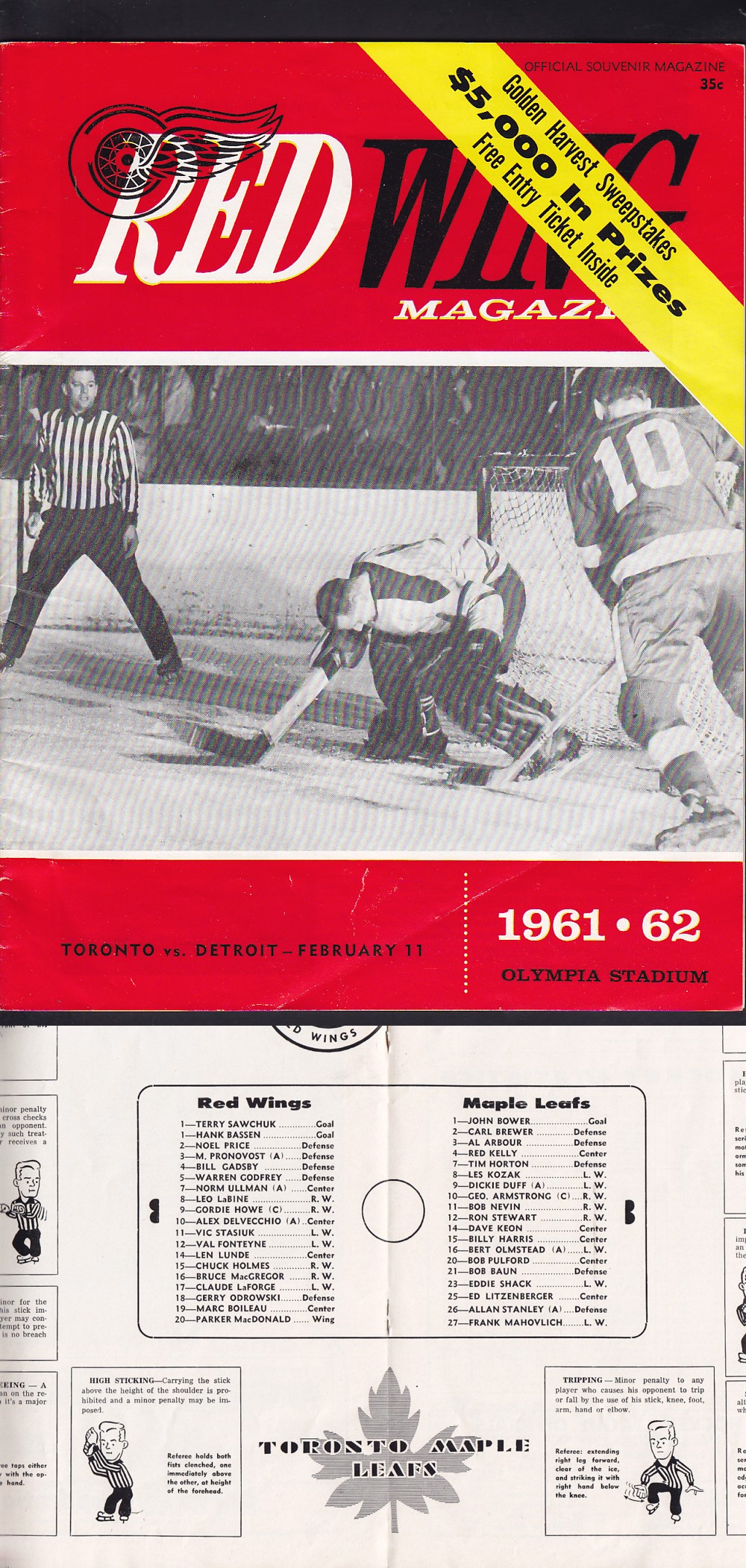 1961-62 DETROIT RED WINGS VS TORONTO MAPLE LEAFS PROGRAM photo 1961-62 DETROIT RED WINGS VS TORONTO MAPLE LEAFS PROGRAM photo