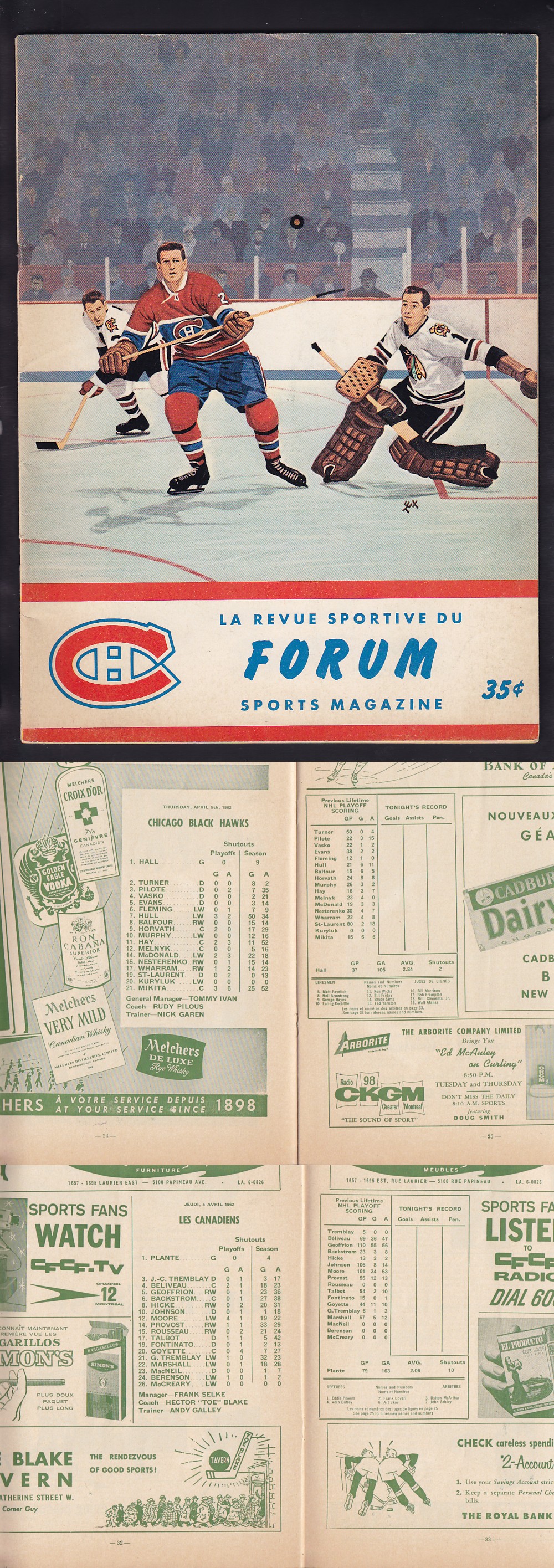 1962 MONTREAL CANADIENS VS CHICAGO BLACKHAWKS PLAYOFFS PROGRAM photo 1962 MONTREAL CANADIENS VS CHICAGO BLACKHAWKS PLAYOFFS PROGRAM photo