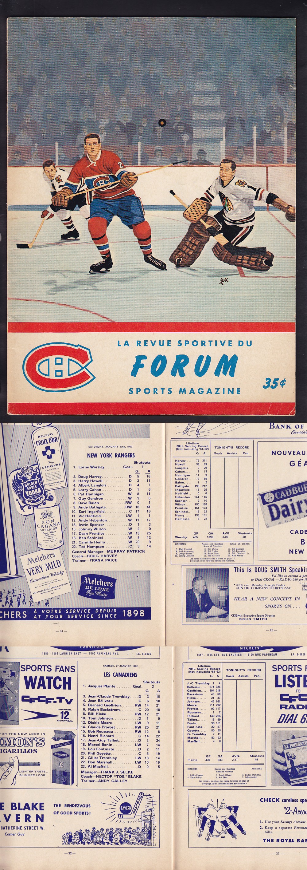 1962 MONTREAL CANADIENS VS NY RANGERS PROGRAM photo 1962 MONTREAL CANADIENS VS NY RANGERS PROGRAM photo