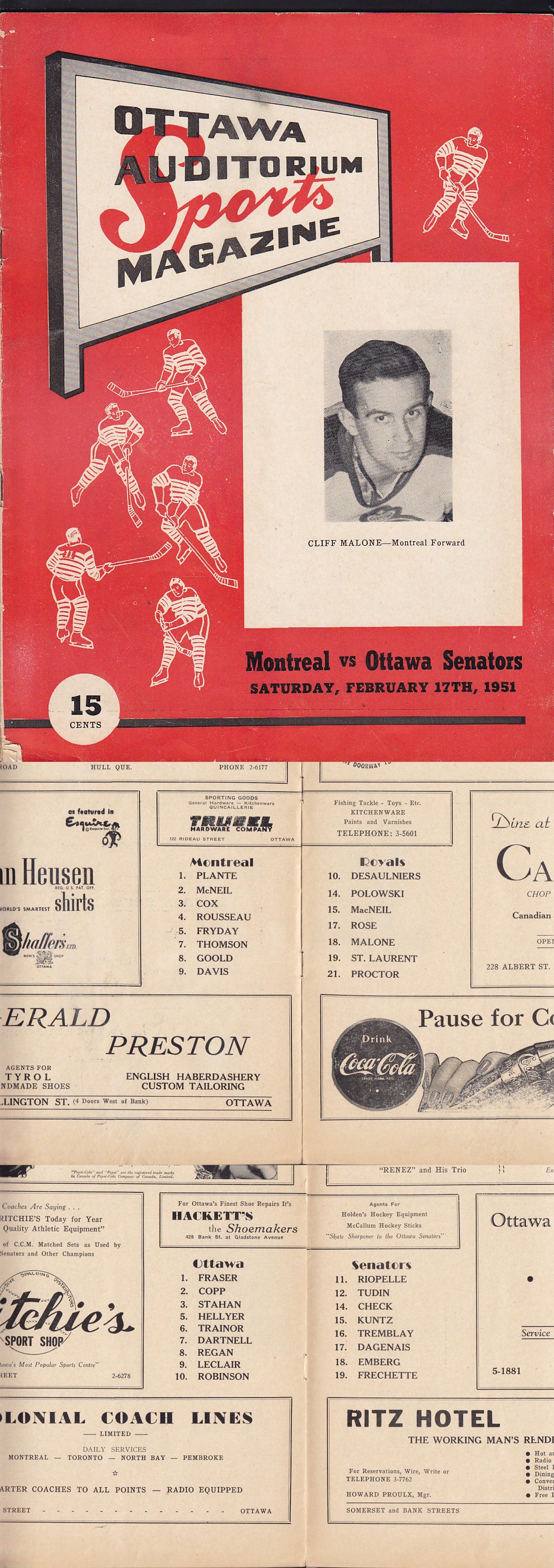 1951 OTTAWA SENATORS VS MONTREAL ROYALS PROGRAM photo 1951 OTTAWA SENATORS VS MONTREAL ROYALS PROGRAM photo