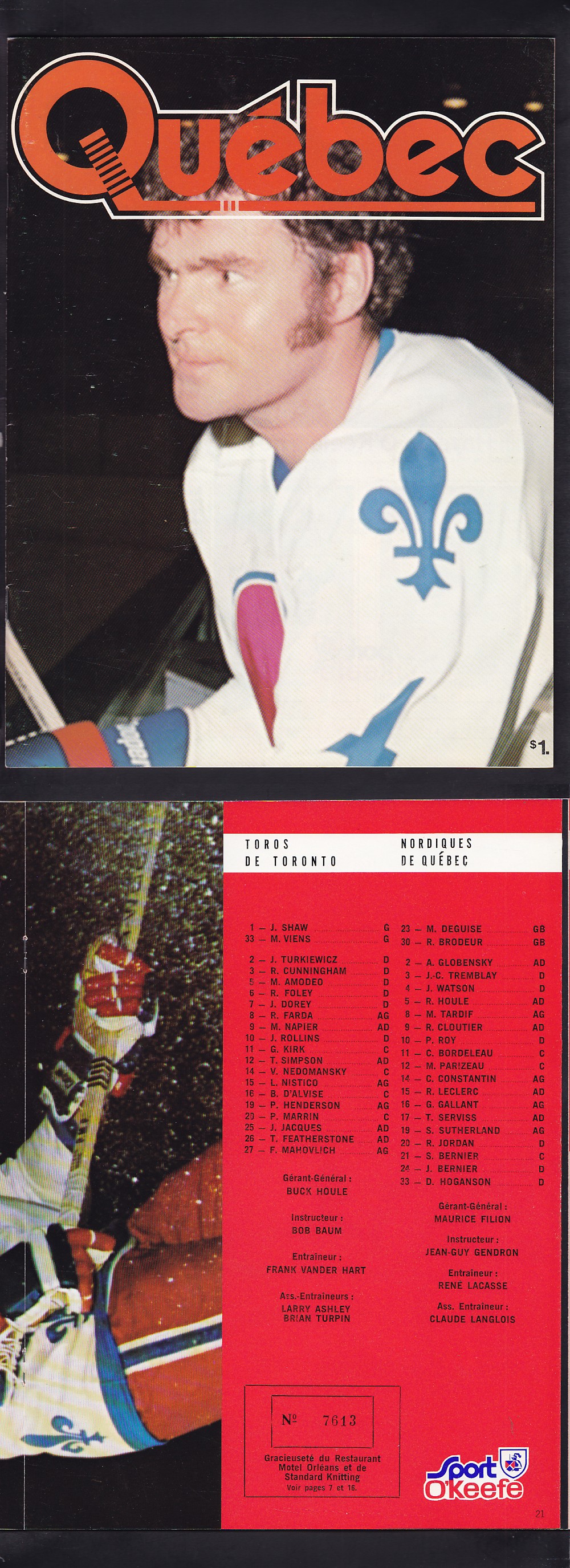 1976-77 WHA QUEBEC NORDIQUES VS TORONTO TOROS PROGRAM photo 1976-77 WHA QUEBEC NORDIQUES VS TORONTO TOROS PROGRAM photo
