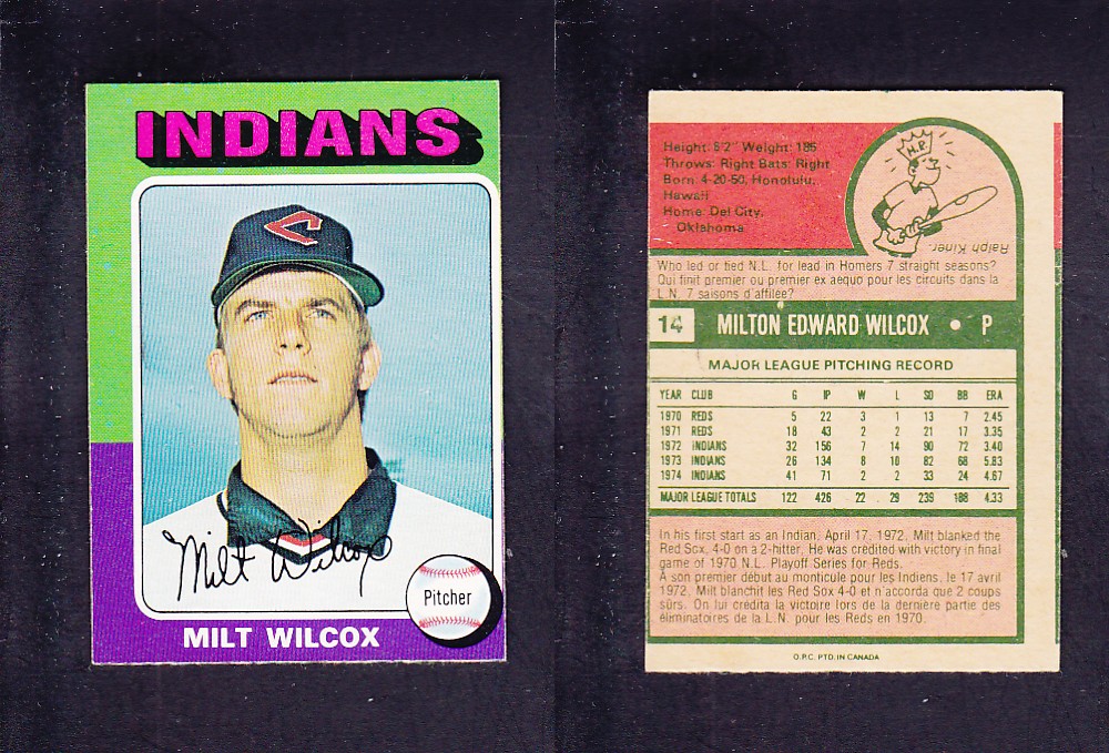 1975 O-PEE-CHEE BASEBALL CARD #14 M . WILCOX photo