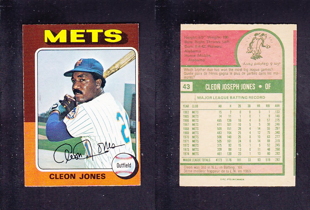 1975 O-PEE-CHEE BASEBALL CARD #43 C. JONES photo