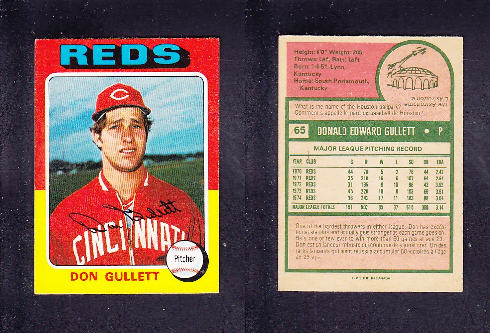 1975 O-PEE-CHEE BASEBALL CARD #65 D. GULLETT photo 1975 O-PEE-CHEE BASEBALL CARD #65 D. GULLETT photo