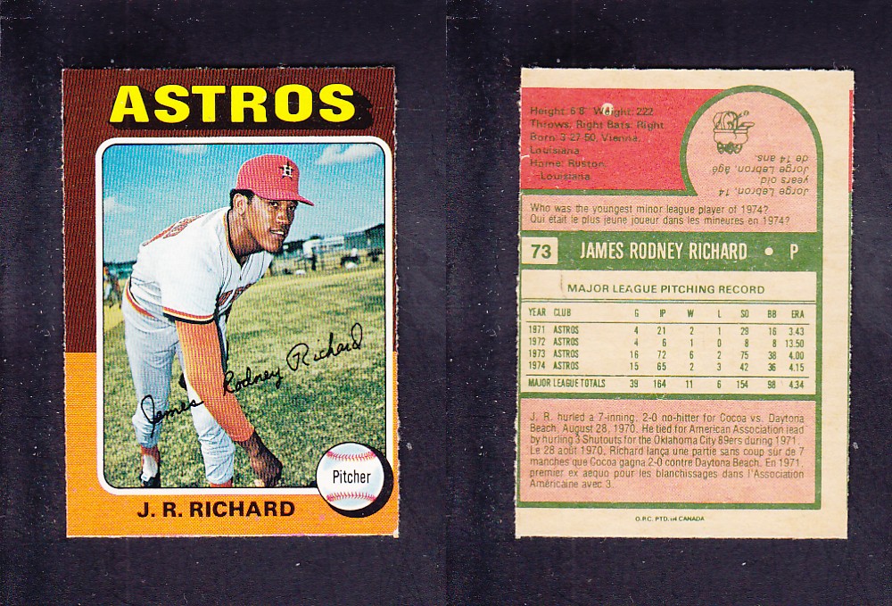 1975 O-PEE-CHEE BASEBALL CARD #73 J. R. RICHARD photo 1975 O-PEE-CHEE BASEBALL CARD #73 J. R. RICHARD photo