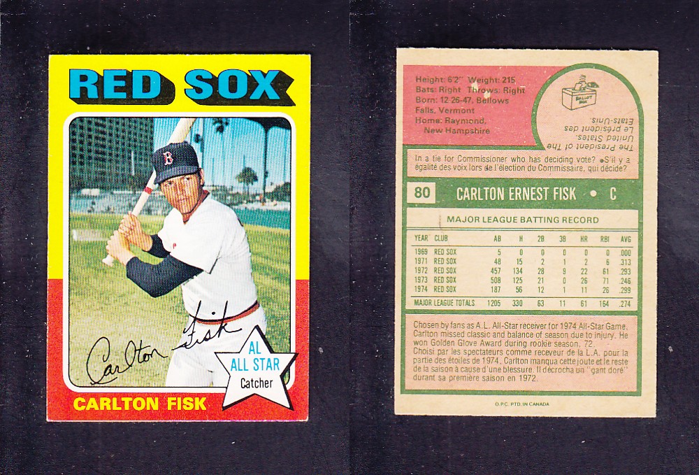 1975 O-PEE-CHEE BASEBALL CARD #80 C. FISK photo
