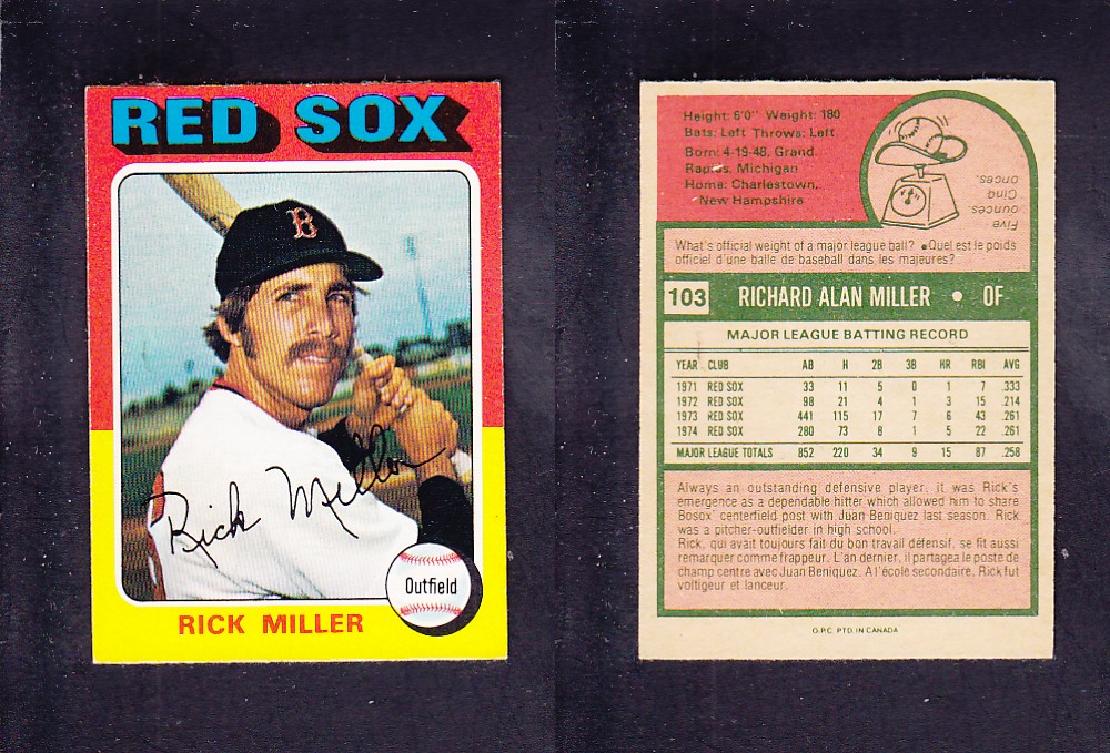 1975 O-PEE-CHEE BASEBALL CARD #103 R. MILLER photo 1975 O-PEE-CHEE BASEBALL CARD #103 R. MILLER photo