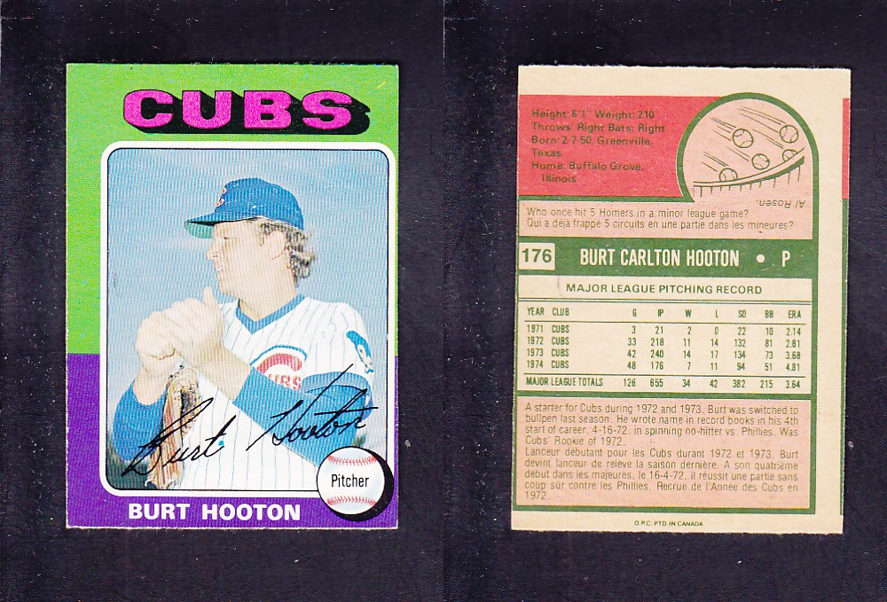 1975 O-PEE-CHEE BASEBALL CARD #176 B. HOOTON photo