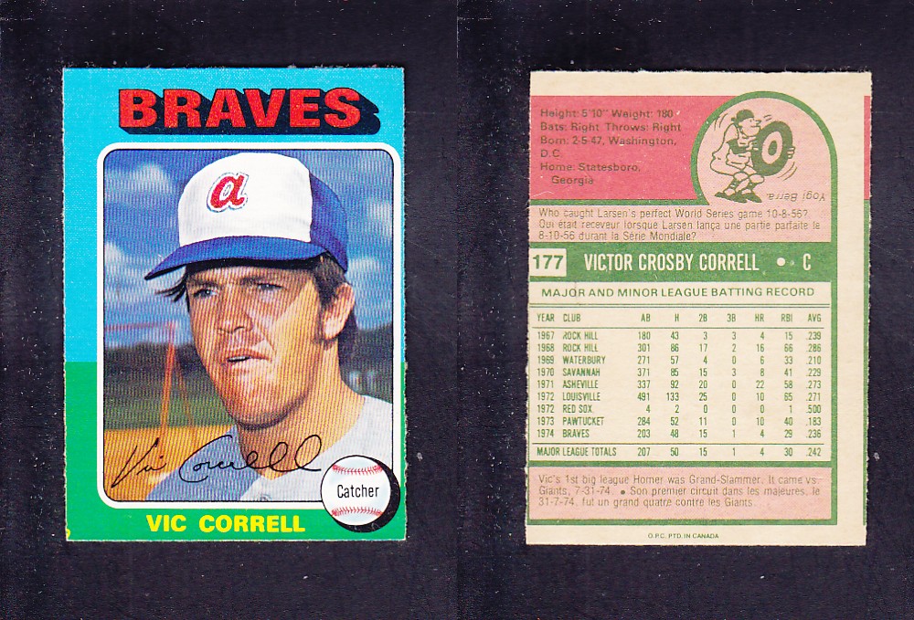 1975 O-PEE-CHEE BASEBALL CARD #177 V. CORRELL photo