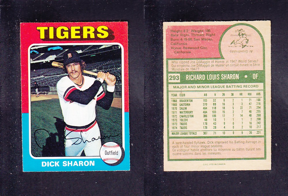 1975 O-PEE-CHEE BASEBALL CARD #293 D. SHARON photo 1975 O-PEE-CHEE BASEBALL CARD #293 D. SHARON photo