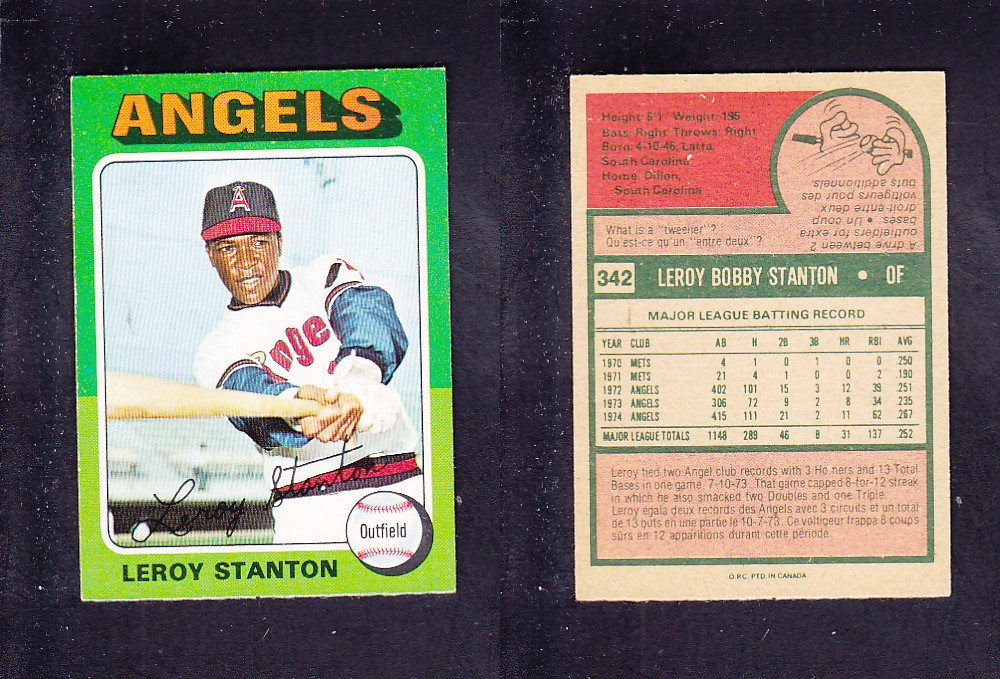 1975 O-PEE-CHEE BASEBALL CARD #342 L. STANTON photo 1975 O-PEE-CHEE BASEBALL CARD #342 L. STANTON photo