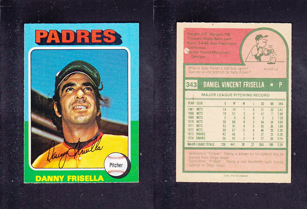 1975 O-PEE-CHEE BASEBALL CARD #343 D. FRISELLA photo