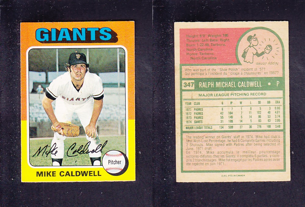 1975 O-PEE-CHEE BASEBALL CARD #347 M. CALDWELL photo