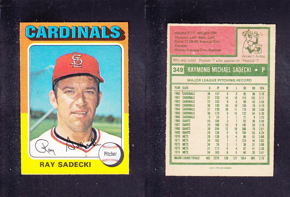 1975 O-PEE-CHEE BASEBALL CARD #349 R. SADECKI photo