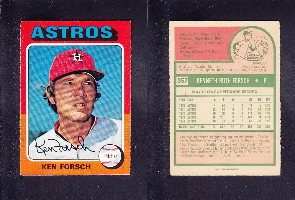 1975 O-PEE-CHEE BASEBALL CARD #357 K. FORSCH photo