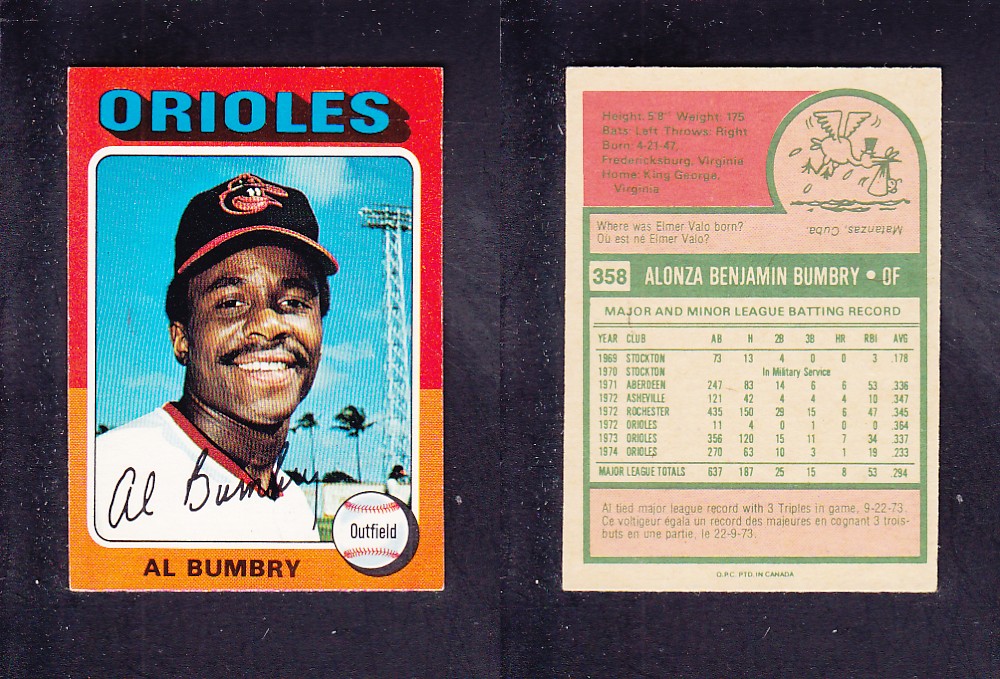 1975 O-PEE-CHEE BASEBALL CARD #358 A. BUMBRY photo