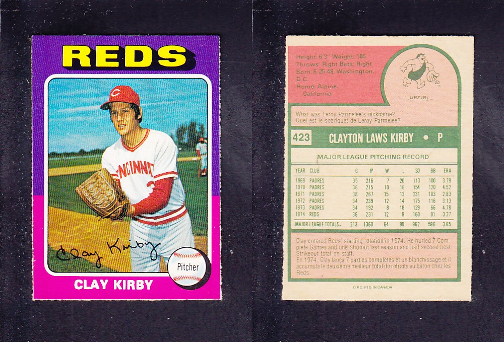 1975 O-PEE-CHEE BASEBALL CARD #423 C. KIRBY photo