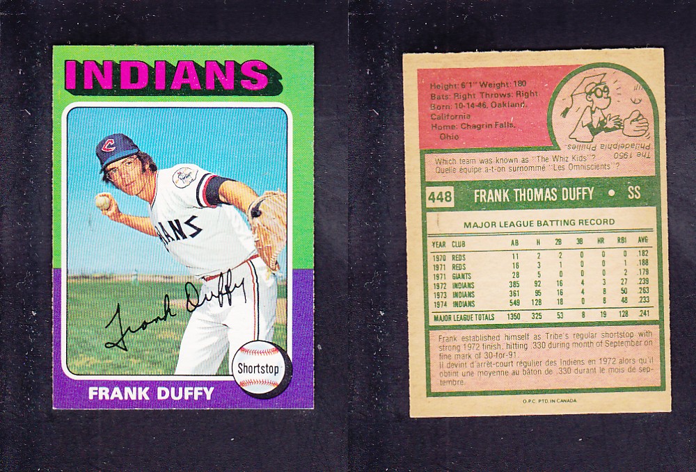 1975 O-PEE-CHEE BASEBALL CARD #448 F. DUFFY photo