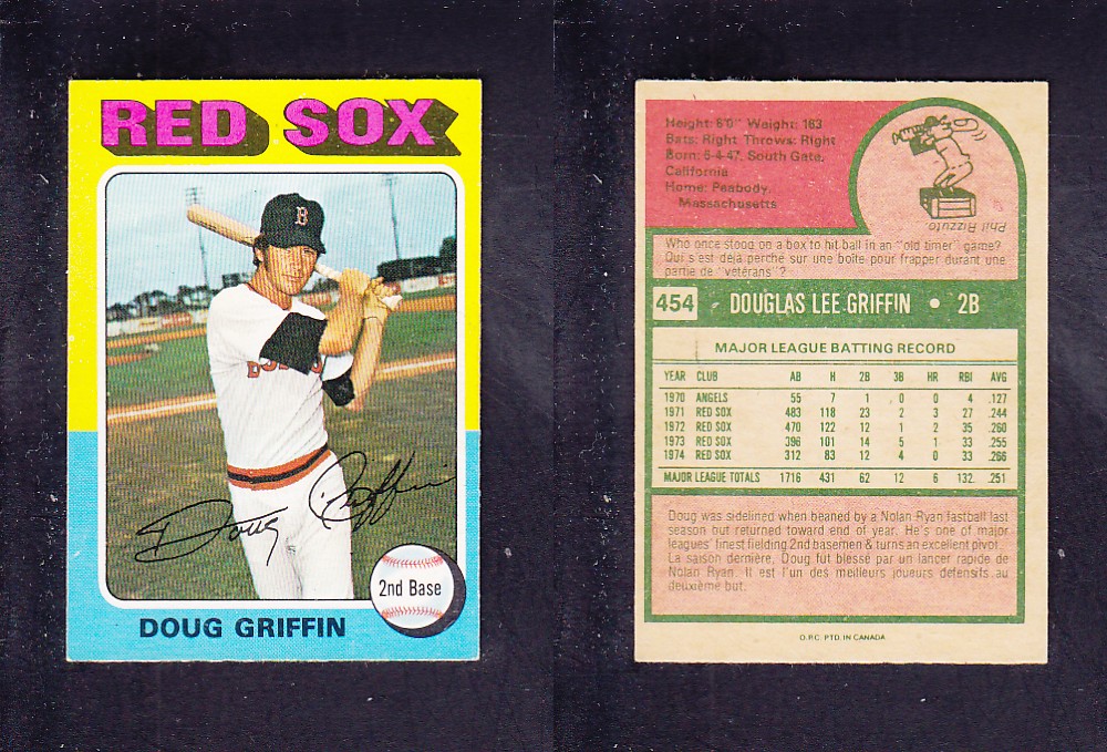 1975 O-PEE-CHEE BASEBALL CARD #454 D. GRIFFIN photo