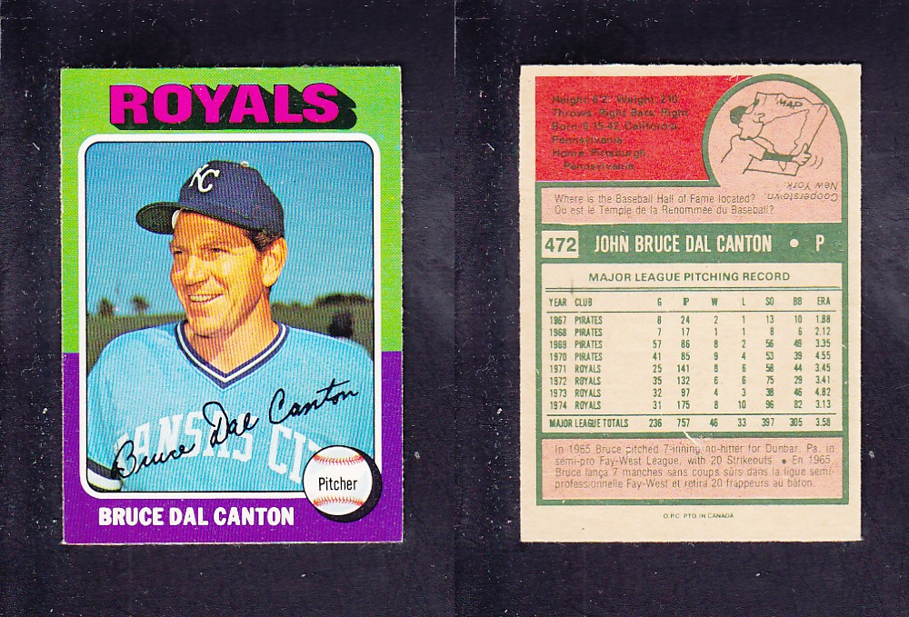 1975 O-PEE-CHEE BASEBALL CARD #472 B. D. CANTON photo