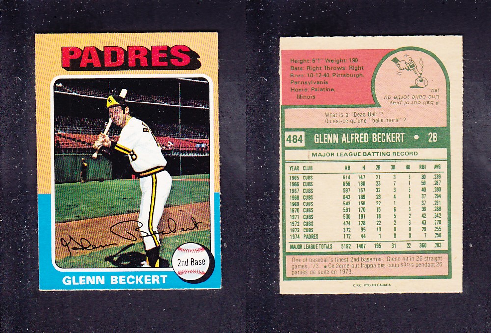 1975 O-PEE-CHEE BASEBALL CARD #484 G. BECKERT photo