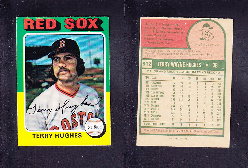1975 O-PEE-CHEE BASEBALL CARD #612 T. HUGHES photo 1975 O-PEE-CHEE BASEBALL CARD #612 T. HUGHES photo