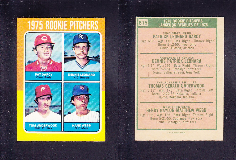 1975 O-PEE-CHEE BASEBALL CARD #615 ROOKIE PITCHERS photo 1975 O-PEE-CHEE BASEBALL CARD #615 ROOKIE PITCHERS photo