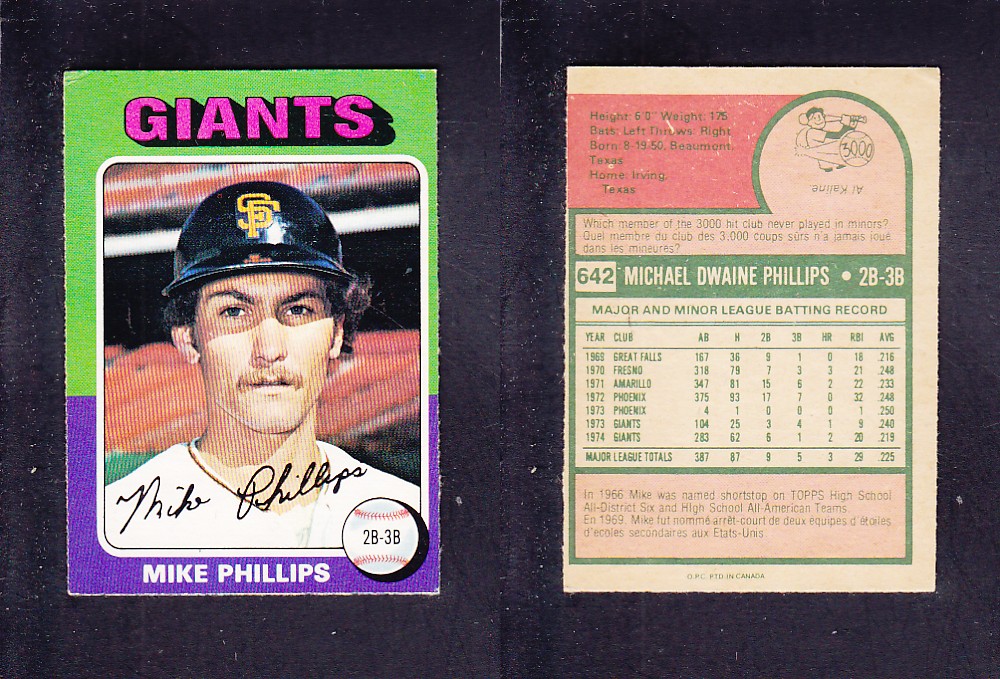 1975 O-PEE-CHEE BASEBALL CARD #642 M. PHILLIPS photo 1975 O-PEE-CHEE BASEBALL CARD #642 M. PHILLIPS photo