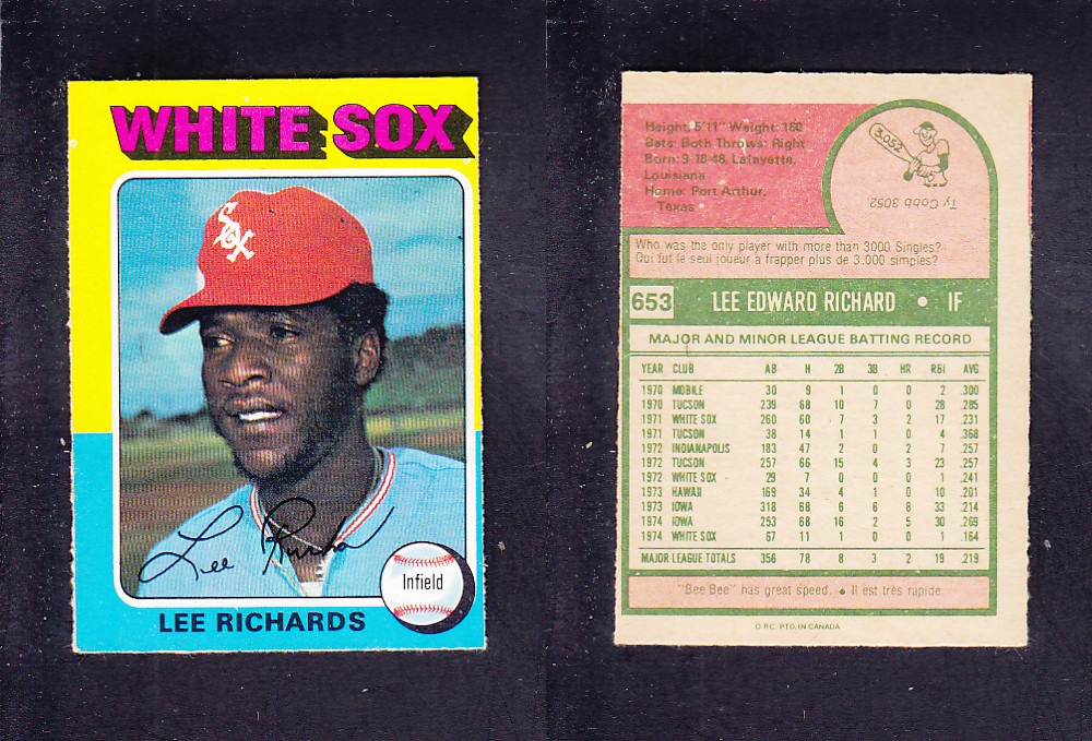 1975 O-PEE-CHEE BASEBALL CARD #653 L. RICHARD photo