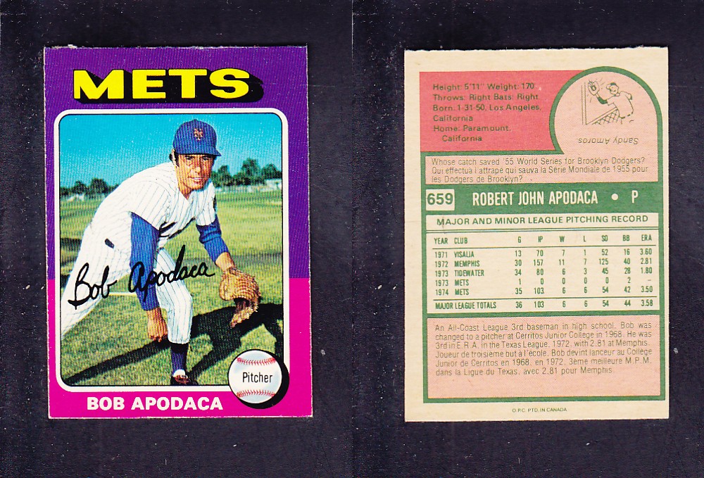 1975 O-PEE-CHEE BASEBALL CARD #659 B. APODACA photo 1975 O-PEE-CHEE BASEBALL CARD #659 B. APODACA photo