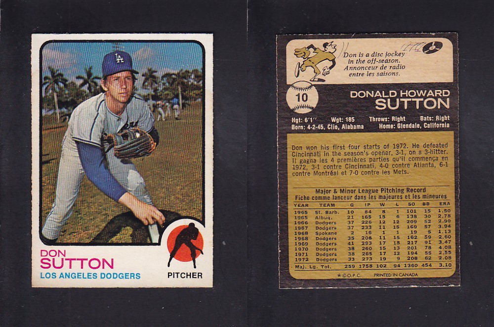 1973 O-PEE-CHEE BASEBALL CARD #10 D. SUTTON photo 1973 O-PEE-CHEE BASEBALL CARD #10 D. SUTTON photo