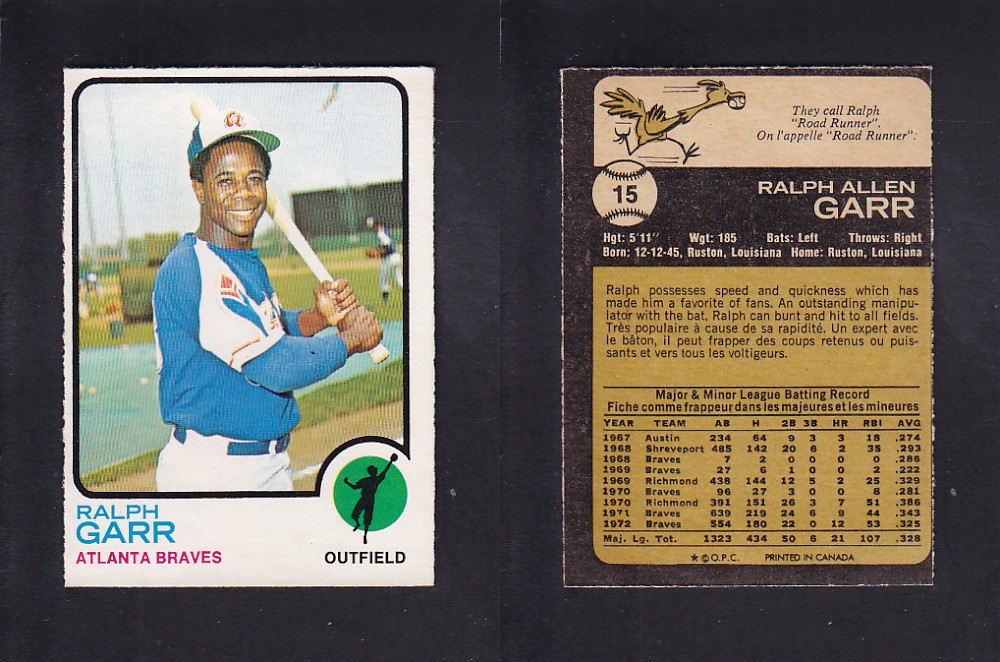 1973 O-PEE-CHEE BASEBALL CARD #15 R. GARR photo 1973 O-PEE-CHEE BASEBALL CARD #15 R. GARR photo