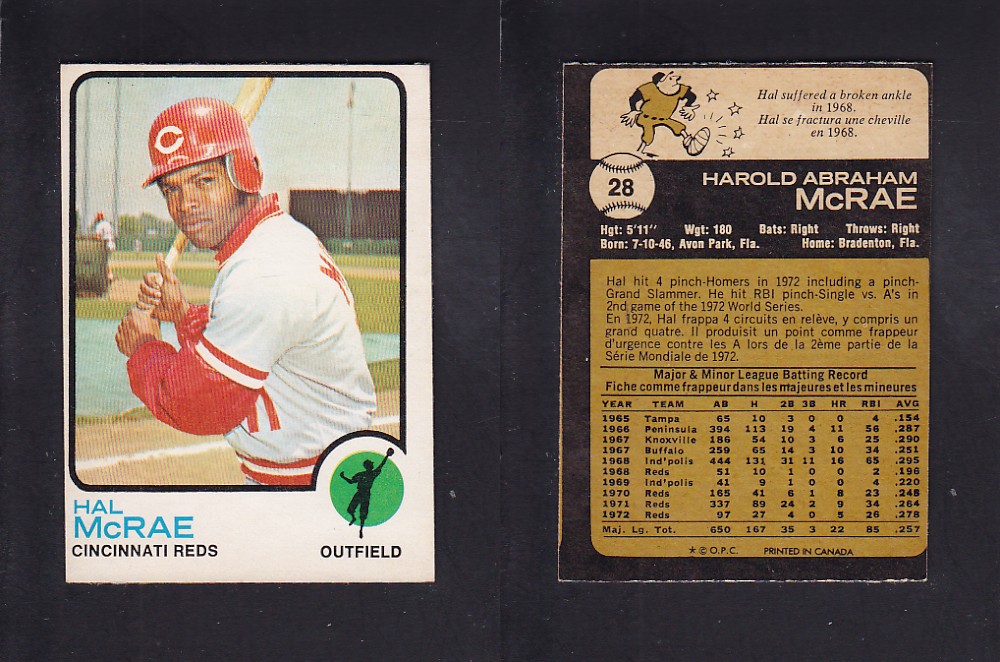 1973 O-PEE-CHEE BASEBALL CARD #28 H. McRAE photo 1973 O-PEE-CHEE BASEBALL CARD #28 H. McRAE photo