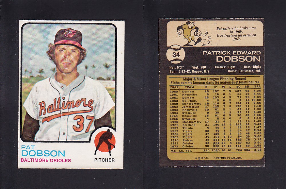 1973 O-PEE-CHEE BASEBALL CARD #34 P. DOBSON photo 1973 O-PEE-CHEE BASEBALL CARD #34 P. DOBSON photo