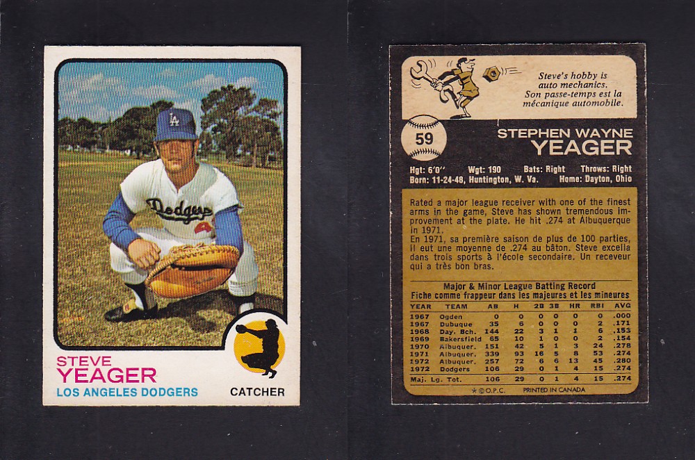 1973 O-PEE-CHEE BASEBALL CARD #59 S. YEAGER photo 1973 O-PEE-CHEE BASEBALL CARD #59 S. YEAGER photo