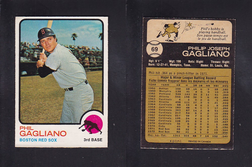 1973 O-PEE-CHEE BASEBALL CARD #69 P. GAGLIANO photo 1973 O-PEE-CHEE BASEBALL CARD #69 P. GAGLIANO photo