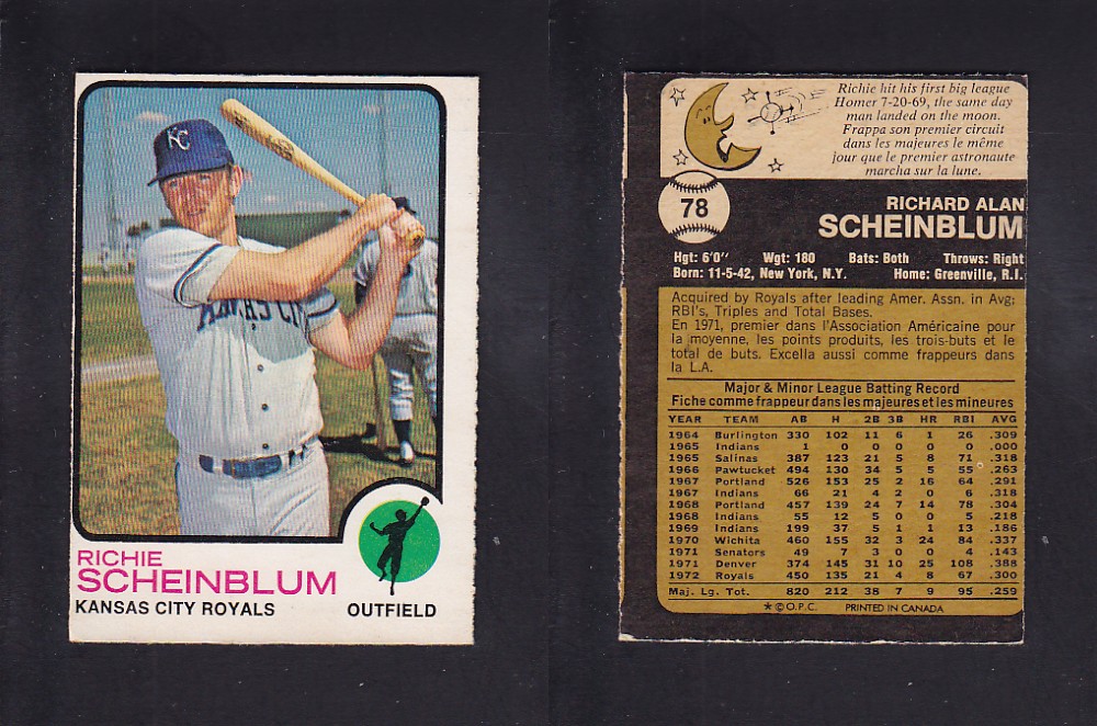 1973 O-PEE-CHEE BASEBALL CARD #78 R. SCHEINBLUM photo 1973 O-PEE-CHEE BASEBALL CARD #78 R. SCHEINBLUM photo