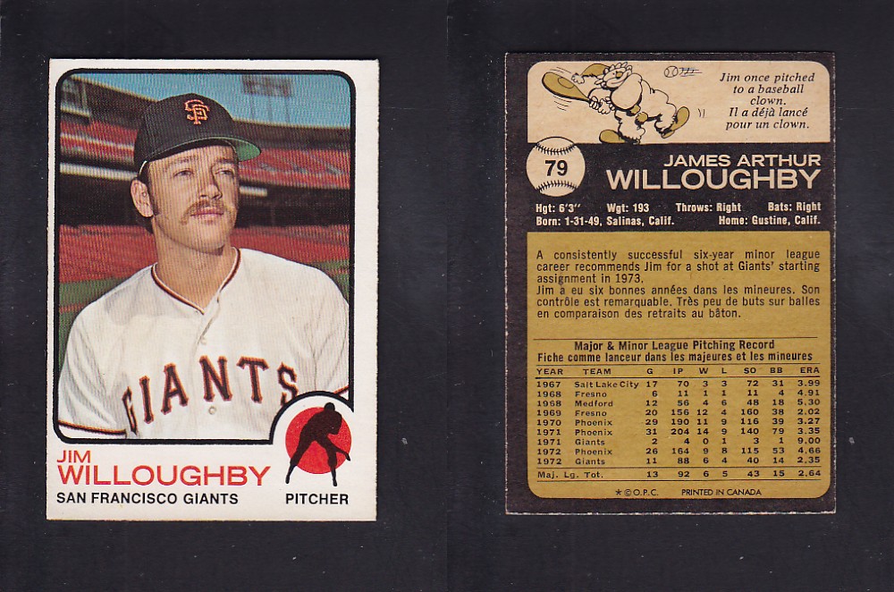 1973 O-PEE-CHEE BASEBALL CARD #79 J. WILLOUGHBY photo 1973 O-PEE-CHEE BASEBALL CARD #79 J. WILLOUGHBY photo