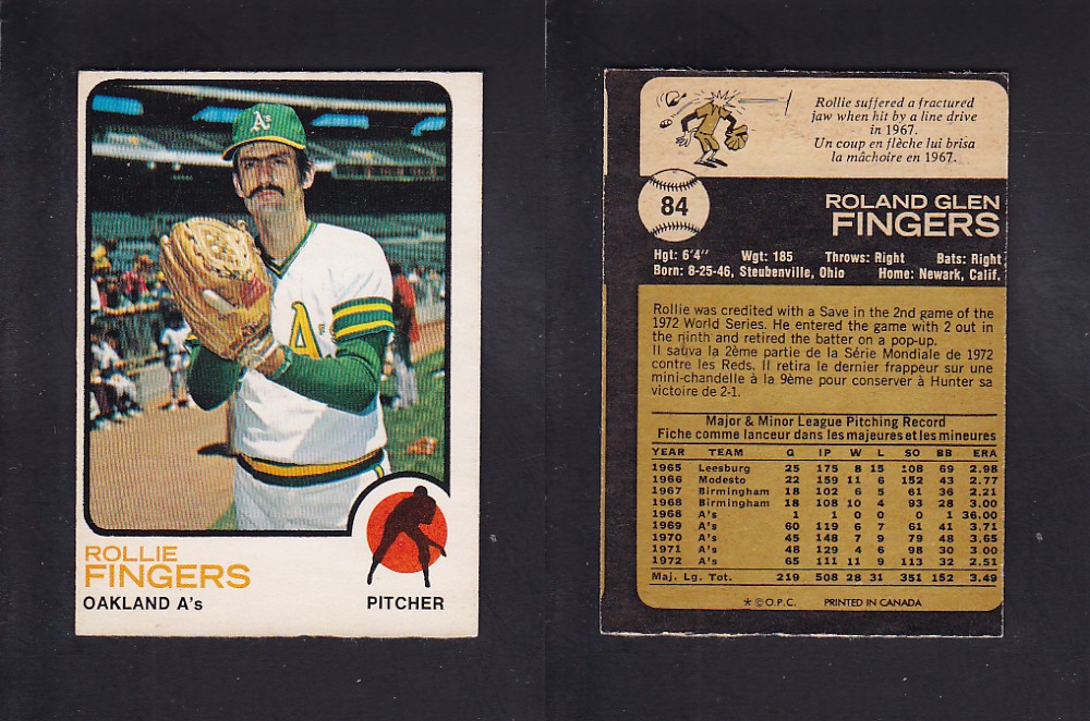 1973 O-PEE-CHEE BASEBALL CARD #84 R. FINGERS photo 1973 O-PEE-CHEE BASEBALL CARD #84 R. FINGERS photo