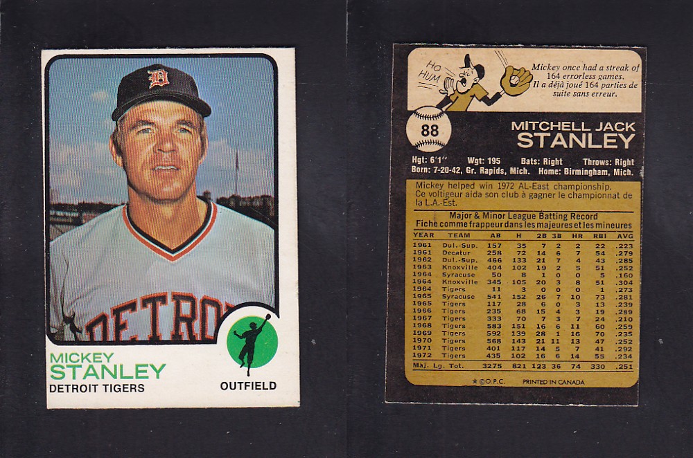 1973 O-PEE-CHEE BASEBALL CARD #88 M. STANLEY photo 1973 O-PEE-CHEE BASEBALL CARD #88 M. STANLEY photo