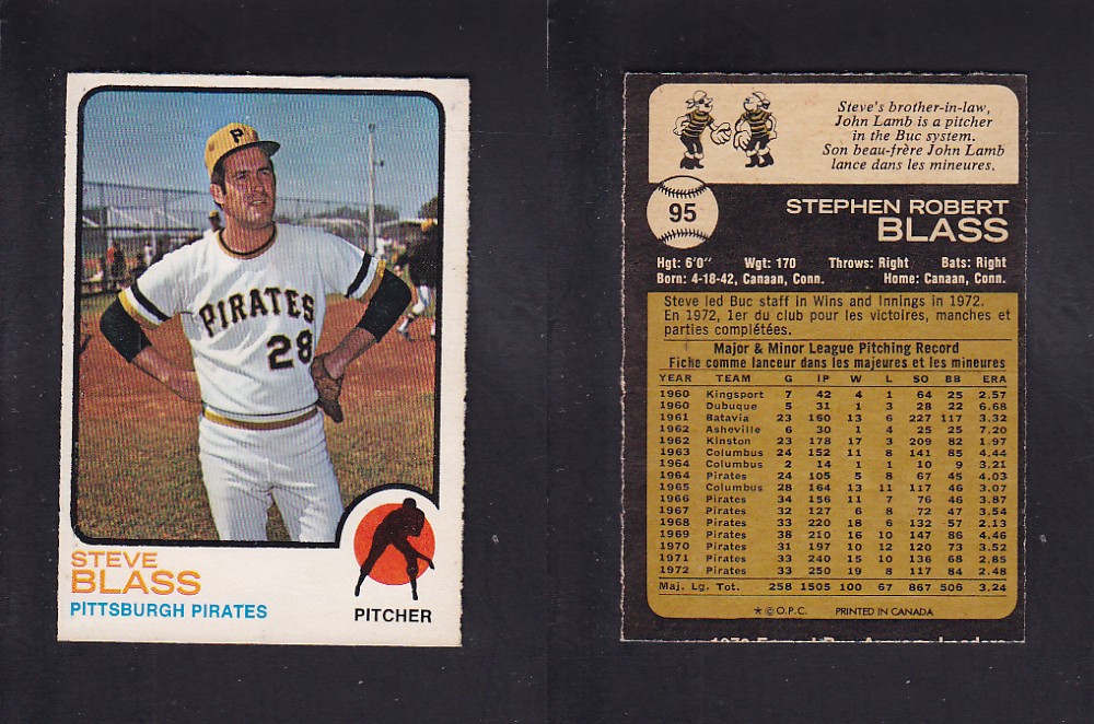 1973 O-PEE-CHEE BASEBALL CARD #95 S. BLASS photo 1973 O-PEE-CHEE BASEBALL CARD #95 S. BLASS photo