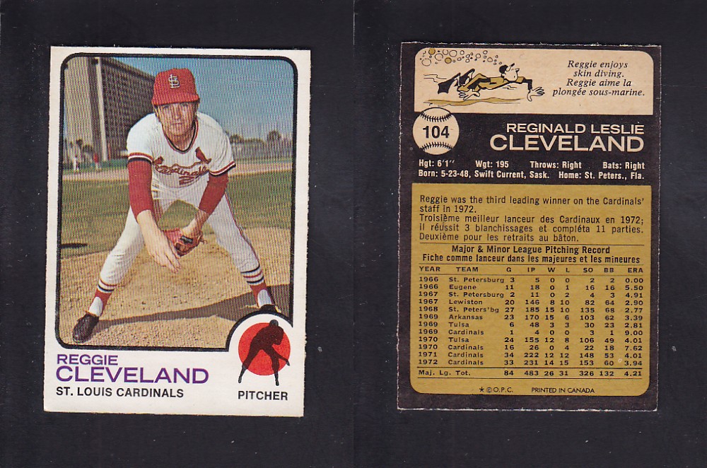 1973 O-PEE-CHEE BASEBALL CARD #104 R. CLEVELAND photo 1973 O-PEE-CHEE BASEBALL CARD #104 R. CLEVELAND photo