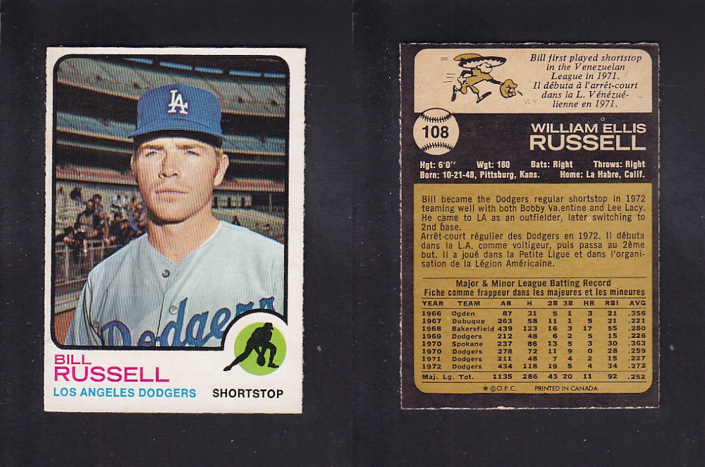 1973 O-PEE-CHEE BASEBALL CARD #108 B. RUSSELL photo 1973 O-PEE-CHEE BASEBALL CARD #108 B. RUSSELL photo
